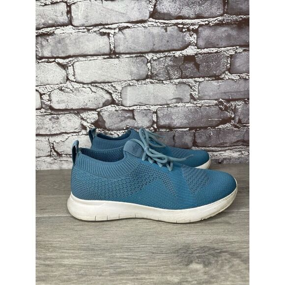 FITFLOP UBERKNIT Teal Blue Stretch Knit Mesh Wedge Sneakers Loafers Women 37EU/6 - Picture 2 of 16